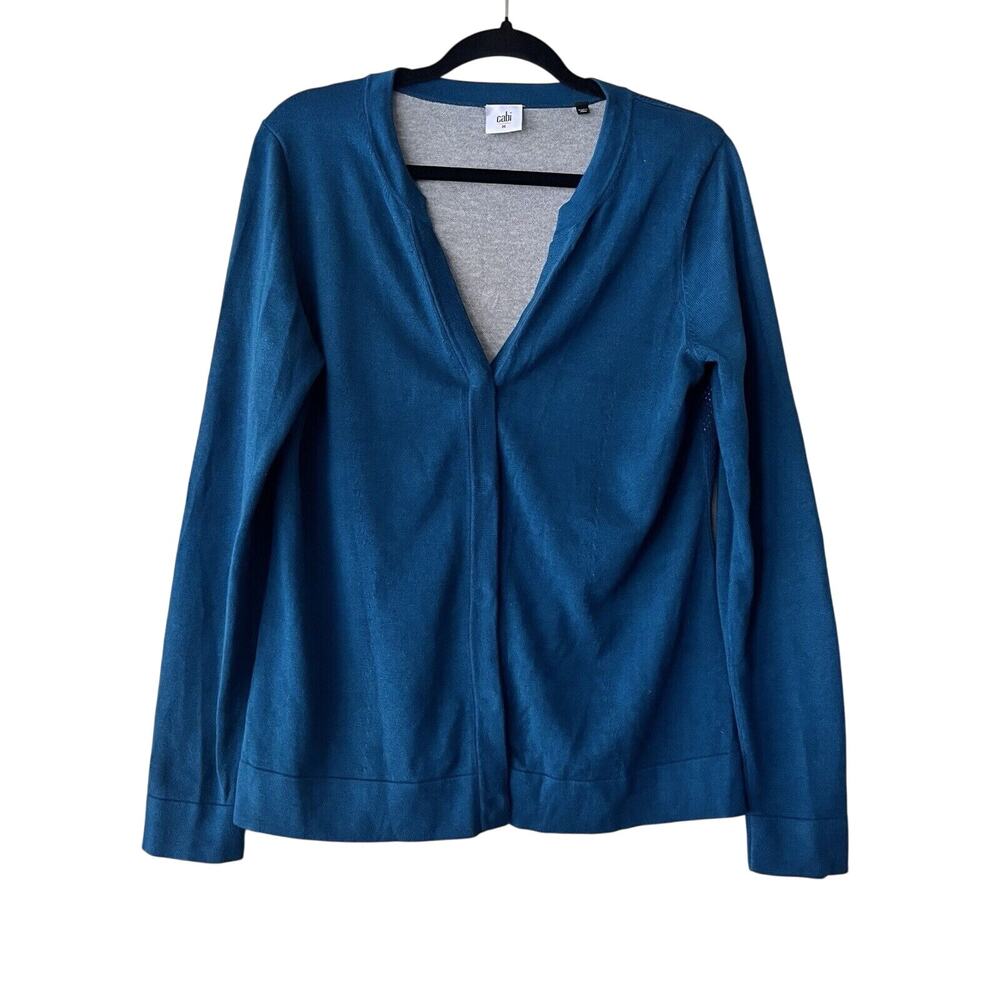 Cabi Women Cardigan V-Neck Front Snap Buttons‎ Knit Teal Sweater Size M